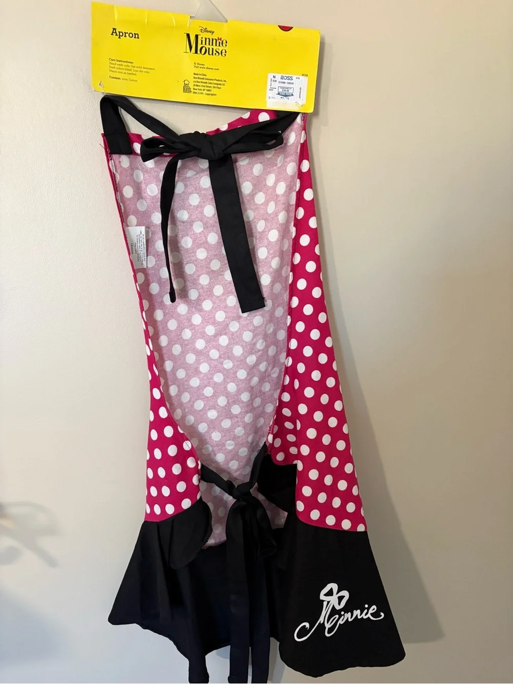 Disney Minnie Mouse Kids Apron NWT Pink Polka Dot Bow 100% Cotton chef costume